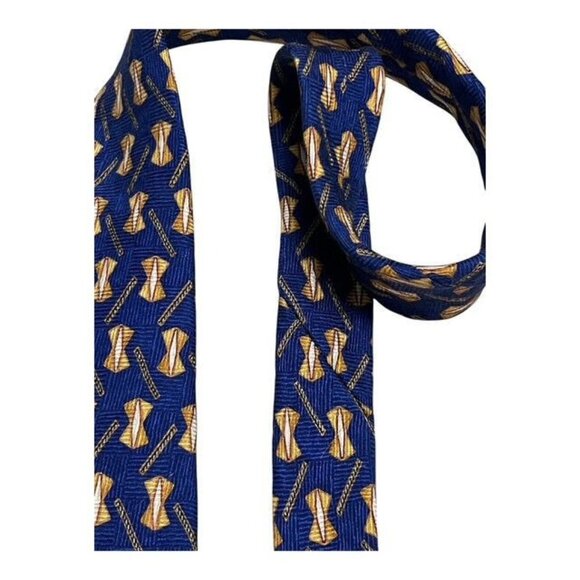 Vintage Etienne Aigner Necktie – 100% Silk – Blue & Gold Geometric Pattern – 55" - Picture 3 of 6